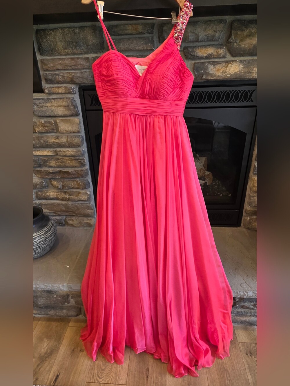 Samila One-Shoulder Fuchsia Evening Gown with Beaded Strap